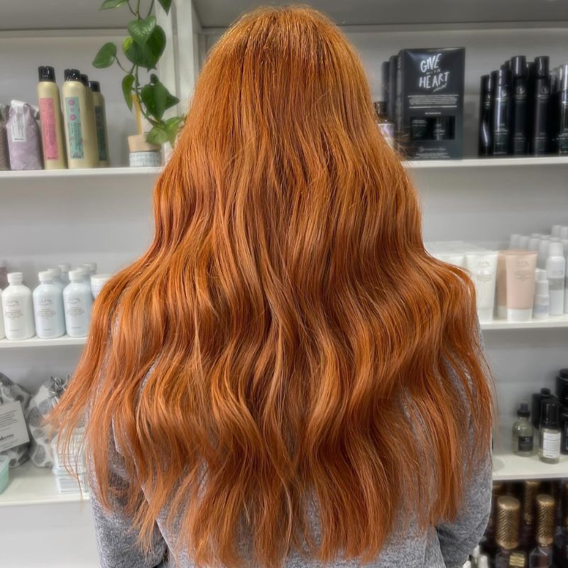 Stunning vibrant copper auburn hair colour with rich dimensional tones